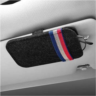 Famanu – Auto zonnebril clip opbergtas - zonneklep brillenkoker - brilhouder voor auto - universele auto-accessoires - voor auto's - bestelwagens - SUV's (Zwart)