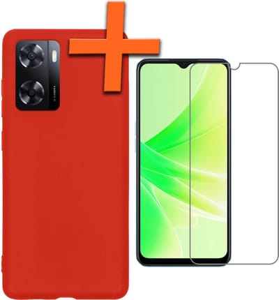 Hoes - Met Screenprotector - Geschikt voor OPPO A57 - Sterk & Shockproof - Back Cover - Siliconen Case - Telefoon Hoes - Rood