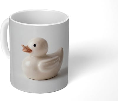 Mok - Koffiemok - Badeend - Minimalistisch - Wit - Mokken - 350 ML - Beker - Koffiemokken - Theemok