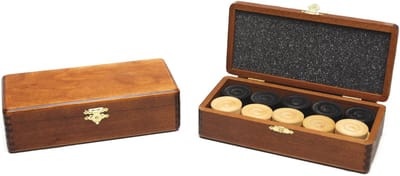 Damstenen blank/zwart in bruin houten klap-kist HOT Games