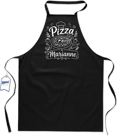 Basics - Unisex Schort - kookschort - keukenschort - BBQ schort - 65 x 90 cm - 100% katoen - pizza - met voornaam naar keuze - zwart