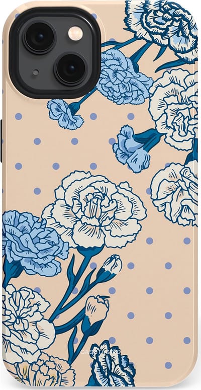 Casetastic hoesje geschikt voor Apple iPhone 13 - MagSafe - Dubbellaagse bescherming - Anjer elegantie - Fashion Case - Zand Zilver Lichtblauw