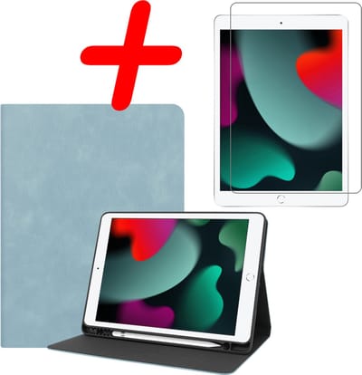 Hoesje Geschikt voor Apple iPad 8 (2020) - 10.2 inch - 8e Generatie - Met Screenprotector - Luxe Bookcase - Hard Cover Case - Met Uitsparing Geschikt voor Apple Pencil - Hardcover Book Tablet Hoes - Lichtblauw
