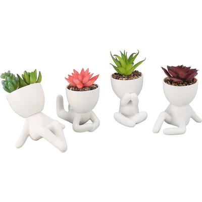 4 Stuks Kunstmatige Succulent Plant Schattige Keramische Nep Succulent Bloempot Decoratie Set voor Kantoor white