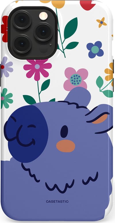 Casetastic Hoesje Geschikt voor Apple iPhone 12 Pro Max Magsafe - Stijlvolle Beschermende Duo-layer Case - Capibara Bloempje Blauw