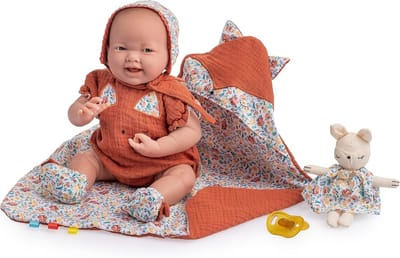 Realistische Pop met Zacht Lichaam 38 cm met Bloemenkleding en Accessoires