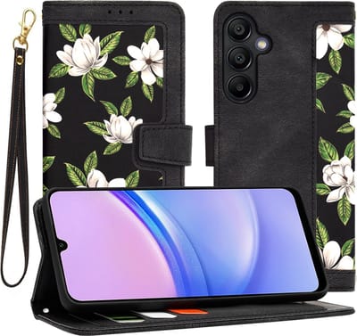 Hoesje geschikt voor Samsung Galaxy A15 4G/5G - Techsuit FlipCraft Book Wallet Case met koord - Flowers of the Dawn