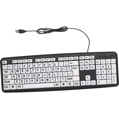 USB bekabeld toetsenbord voor slechtziende gebruikers met grote witte toetsen en zwarte letters voor oude mannen