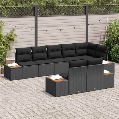vidaXL - Tuinbank - Set - 8 - st - 8-Aantal - zitplaatsen - Zwart - Polyrattan