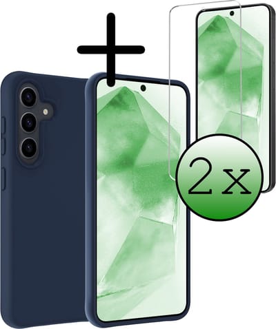 Hoesje Met 2x Screenprotector - Geschikt voor Samsung Galaxy A55 - Sterk & Shockproof - Back Cover - Siliconen Case - Telefoon Hoes - Donkerblauw