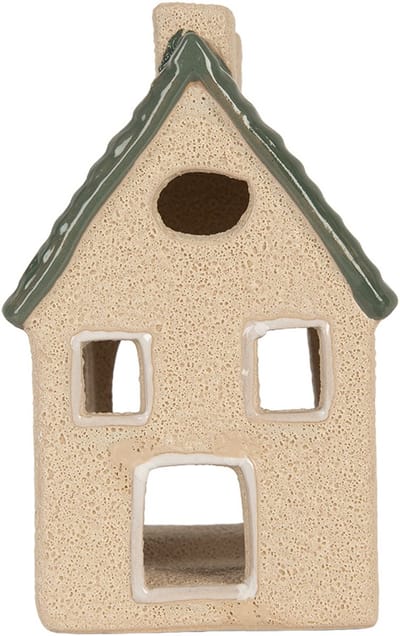 Clayre & Eef Waxinelichthouder Huis 8x11x14 cm Beige Keramiek