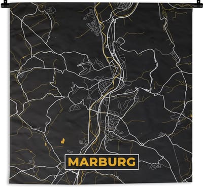 Wandkleed - Wanddoek - Stadskaart – Kaart – Marburg – Gold – Duitsland – Plattegrond - 180x180 cm - Wandtapijt