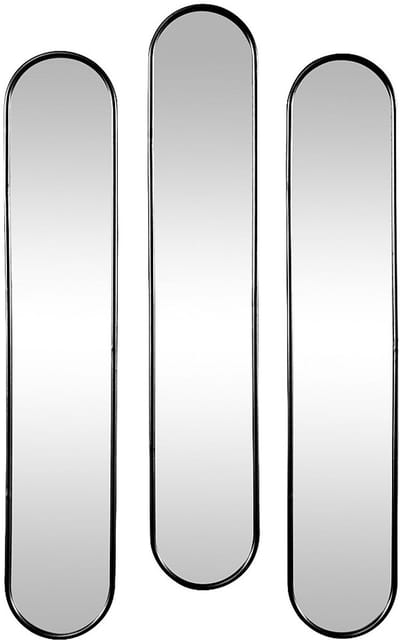 Vente-unique Set van 3 ovale metalen spiegels - L.23 x H.120 cm - Zwart - JAYLEN