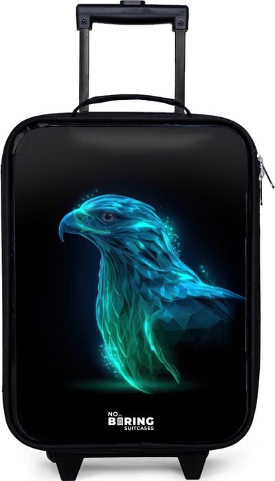 NoBoringSuitcases.com® - Kinderkoffer jongen - Kindertrolley meisje - Digitale adelaar in profiel - Koffer kind lichtgewicht - Reiskoffer trolley voor kinderen - Koffertje met lichtgevende wieltjes - Rolkoffer zwart