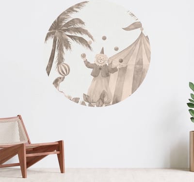 Muurcirkel zelfklevend behang - Vrolijke circus dieren taupe - Wanddecoratie - 080cm behangcirkel - Ronde sticker voor aan de muur - Behangsticker verkrijgbaar in verschillende formaten