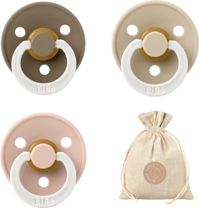 BIBS fopspenen T1 + speenzakje BolleToet - Glow in the dark, Blush, Vanilla, Dark Oak - 0-6 maanden