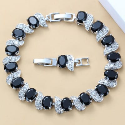 Kwaliteit   Overlay Ketting Schakel Armband Bangle Verstelbare Lengte 18+3 Cm Vrouwen Bruiloft Blauwe Steen Sieraden gray