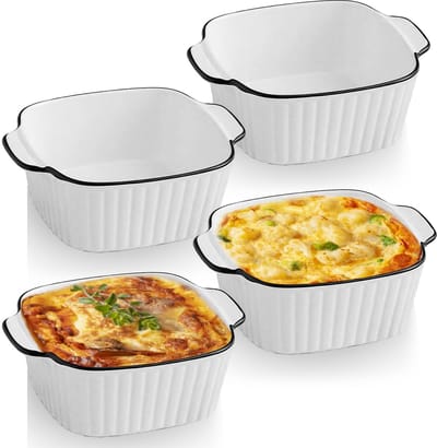 Kleine keramische ovenset van 4 stuks, mini bakvormen voor lasagne, ideaal voor oven, airfryer en magnetron (wit, 14,5 x 11,5 x 5,5 cm)