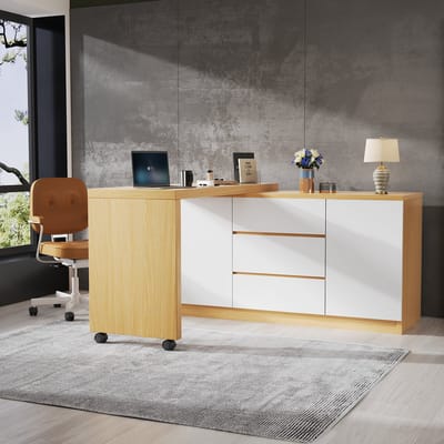 MIVRAY Klapbureau Met Draaibaar Blad En Wieltjes Voor Werkplek En Opbergen Spaanplaat Eiken Wit 120x50x76,5 Cm