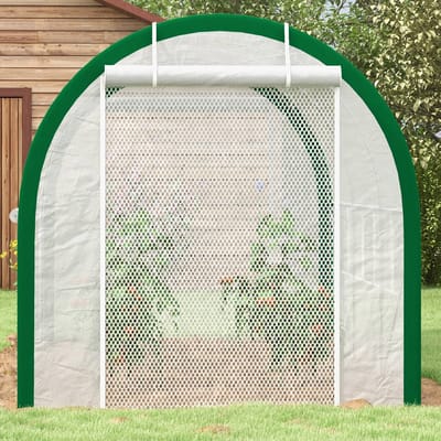 Wishdor Foliekas - Inloopmodel Met Oproldeur En Gaasramen - Tunnelmodel - Verzinkt Staal - Wit - 358 X 210 X 210 Cm