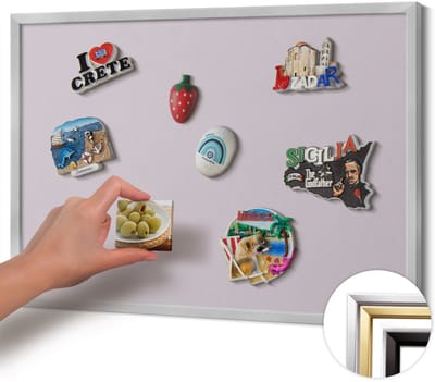 Wallfluent - Paars Magneetbord in Stijlvolle Kleuren - 60 cm x 40 cm - Magneetbord met Zilveren Frame - Lila kleur - Magneetbord voor Foto's en Notities - Magnetisch Bord Foto Bevestiging - Magneetbord voor Reissouvenirs