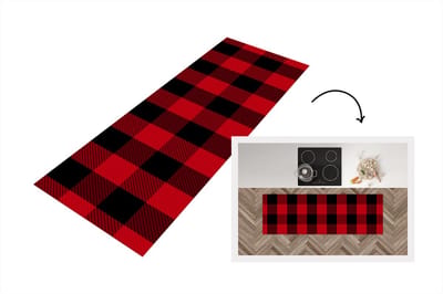 Keukenloper - Loper keuken - Plaid - Patronen - Rood - Zwart - 150x50 cm - Keukenloper vinyl