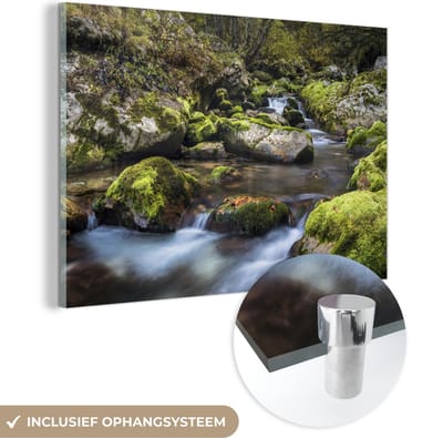 ® Glasschilderij 180x120 cm - Schilderij acrylglas - Bemoste rotsen in het Sloveense Nationaal park Triglav - Foto op glas - Muurdecoratie woonkamer - Wanddecoratie slaapkamer - Schilderijen