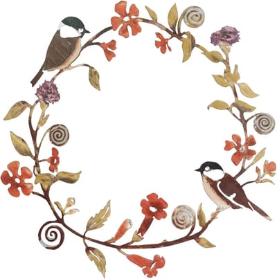 Allecta - Metalen krans met roest patina voor tuindecoratie en muurkunst met bloemen en vogels