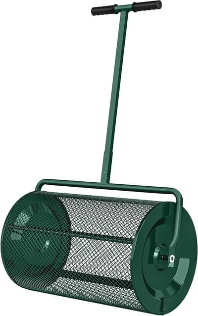 Compost Strooier - Grondverbeteraar Roller - Gazon Egaliseren - Verstelbare Handgreep - 75 Liter - Groen