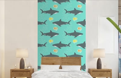 Behang - Fotobehang Patronen - Water - Haai - Jongens - Jongetje - Kind - Kids - Breedte 120 cm x hoogte 240 cm