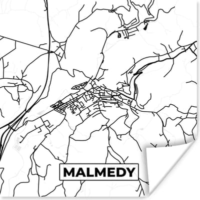 Poster Zwart Wit – België – Plattegrond – Stadskaart – Kaart – Malmedy - 100x100 cm XXL