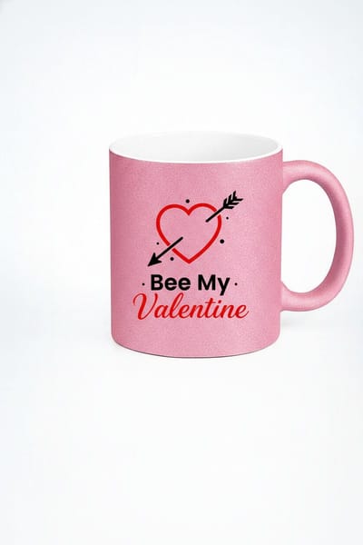 Exclusieve Roze Glitter Mok | "Bee My Valentine" & Hart Pijl Design | Valentijn Cadeau