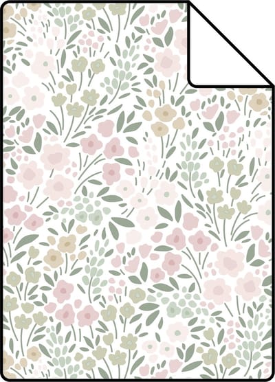 Proefstaal ESTAhome behang bloemetjes zacht roze en groen - 26.5 x 21 cm - 139532-S