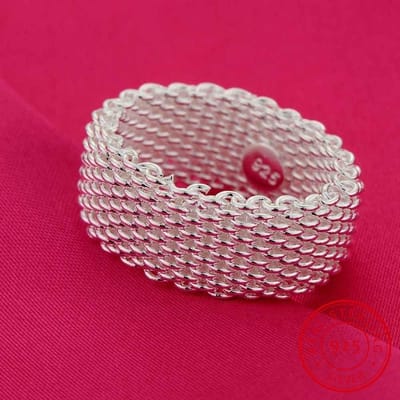 Nieuwe mode brede zilveren ring vrouwelijke vrouwen massief 925 sterling zilveren ring gevlochten mesh ring gepersonaliseerde zilveren sieraden 9 gray
