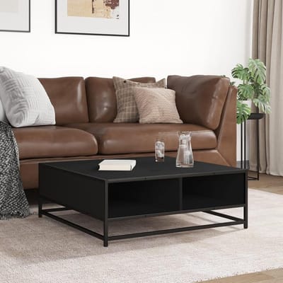 Salontafel - Woonkamertafel - Opbergen Drankjes - Robuuste Materiaalmix - 80x80x30 cm - Zwart