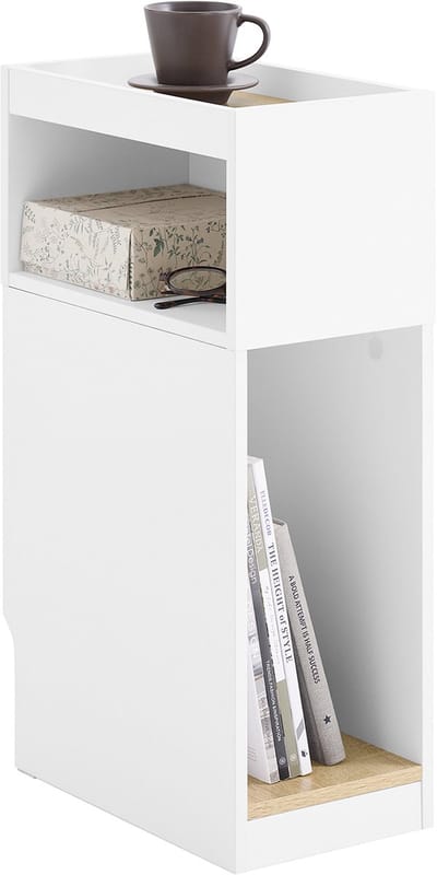 SoBuy Smal Nachtkastje met Flexibele Lade en Open Vak - Ruimtebesparende Bijzettafel voor Slaapkamer, Woonkamer en Kleine Ruimtes - Wit, 20x35x60 cm, FBT171-WN