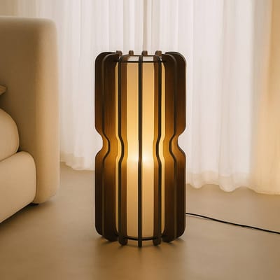 Lucande - vloerlamp hout - 1licht - Hout, textiel - H: 75 cm - E27 - Hout, beige