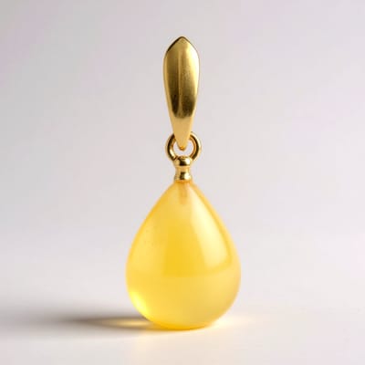 Cavill - Hanger Sterling Zilver 925 met 18K Goud Verguld - 3,85 ct Milky Baltic Amber Barnsteen - Peervormige Cabochon - Elegant Dames Sieraad