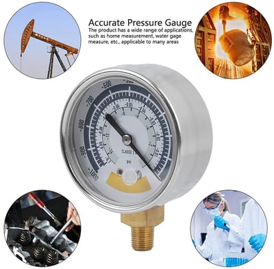 Dailygoods- Manometer Nauwkeurig - 304 Roestvrij Staal - Vacuümdruk Tester - Drukmeter - 0 ~ -14psi - Buitendiameter 63 mm