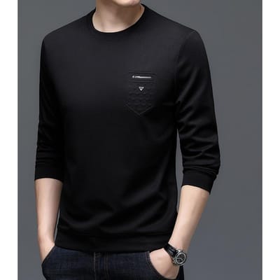 Pull homme printemps-automne, mode jeunesse coréenne, vêtements d'automne, col rond, manches longues, t-shirt homme, col moyen XXXXL black