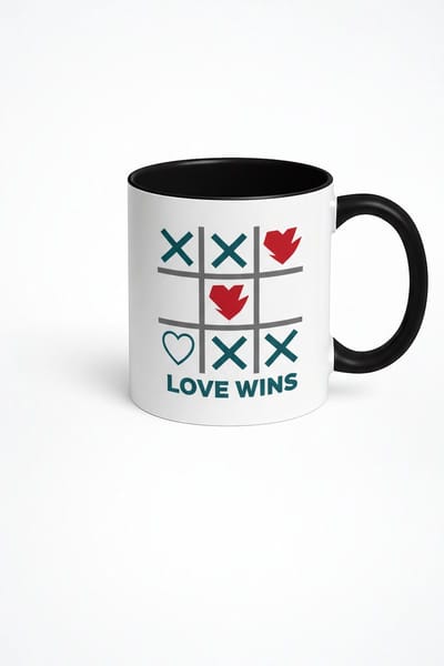 Love Wins Tic Tac Toe Mok met Hartjes | Unieke Keramische Koffiemok voor Liefde