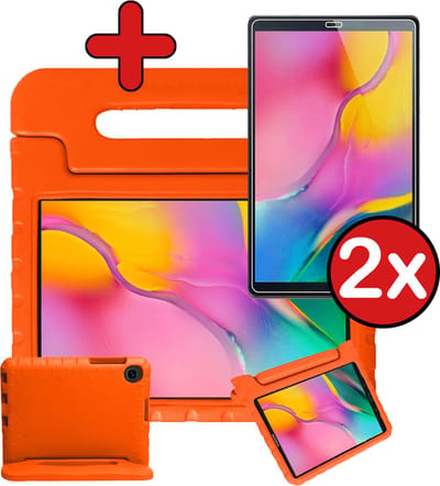 Hoesje - Geschikt voor Samsung Galaxy Tab A 10.1 (2019) - Met 2x Screenprotector - Kinderhoes - Shockproof Bumper - Kidsproof Case - Tablethoes - Kinder Hoes Cover - Oranje