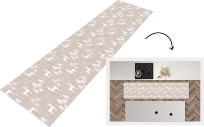 Keukenloper - Loper keuken - Patronen - Hert - Wit - Beige - 200x50 cm - Keukenloper vinyl