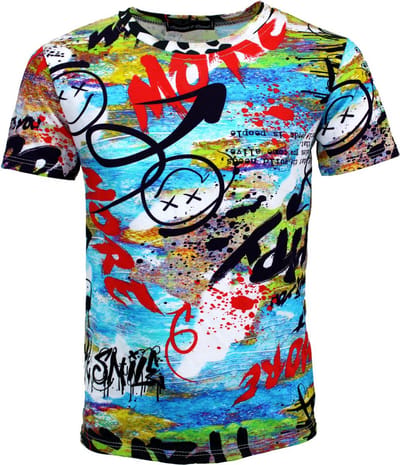 S&C Shirtje Smiley graffiti Kids & Kind Jongens Wit, Blauw, Groen, Geel - Maat: 98/104