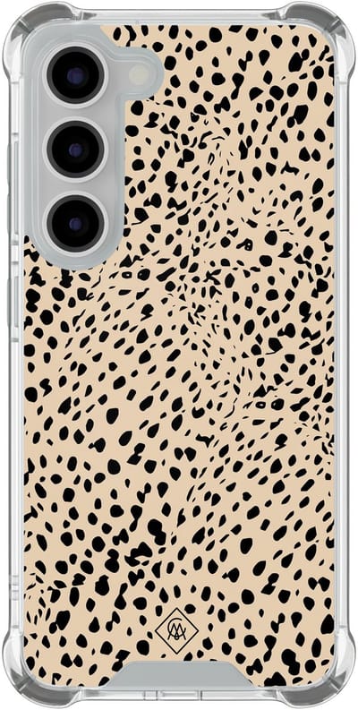Casimoda® hoesje - Geschikt voor Samsung Galaxy S23 - Stippen bruin abstract - Shockproof case - Extra sterk - TPU/polycarbonaat - Bruin/beige, Transparant