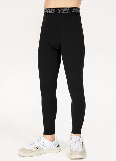Chibaa - Jongens Thermisch Sport Legging - Thermo Sportbroek - Gymmen - Voetbal - Trainen - Elastisch - Zwart - Maat: 120-130 - 7/8 Jaar