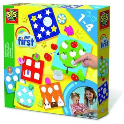 SES Creative - My First - Vormen Plakken - Vormen Leren - 6 bedrukte kaarten inclusief plakvormpjes en vingerlijm – educatief speelgoed vanaf 1 tot 4 jaar