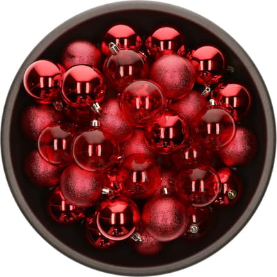 Decoris Kerstballen - 25x stuks - 6 cm - kunststof - rood - kerstversiering