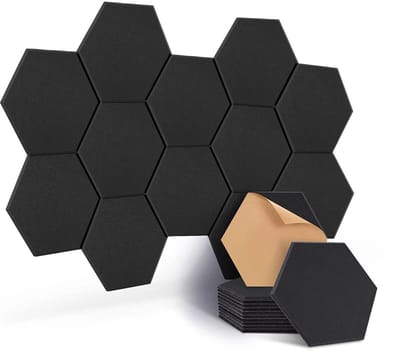 Akoestische IsolereHomtas Zeshoek Akoestische Panelen – Zelfklevend – 12 stuks - Geluidsisolatie – Akoestisch wandpaneel - Zwart - 30x30x0.9cmnde Panelen