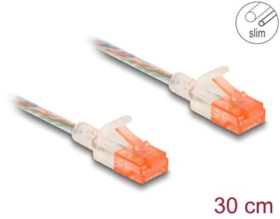 Delock RJ45 Network Cable Cat.6A U/UTP Slim 0.3 m transparent